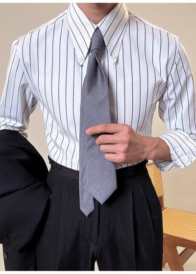 Camisa Casual Retro de Rayas Blancas para Hombre - Image 17