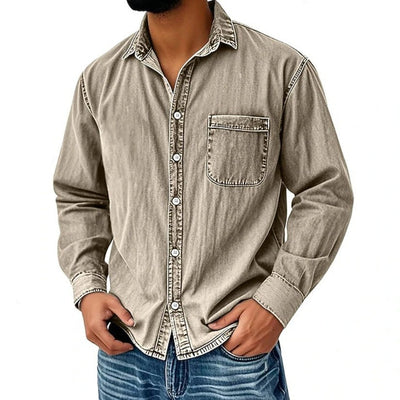 Camisa Vaquera Manga Larga Lavada para Hombre - Image 5
