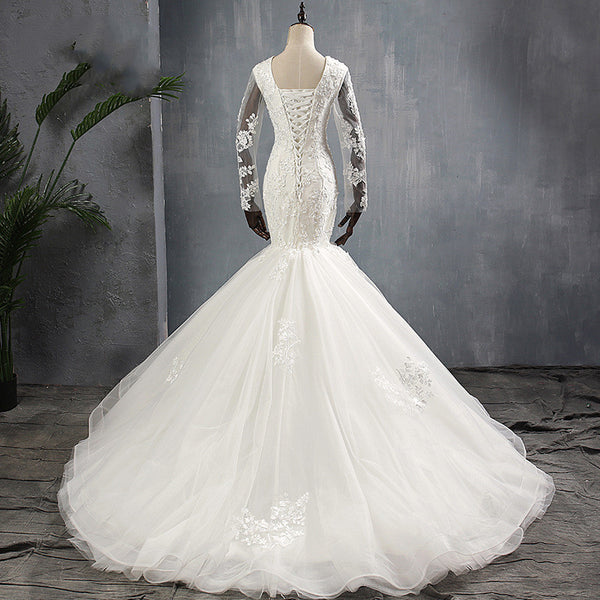 Vestido de Novia Sirena Francés Elegante con Cola Delicada