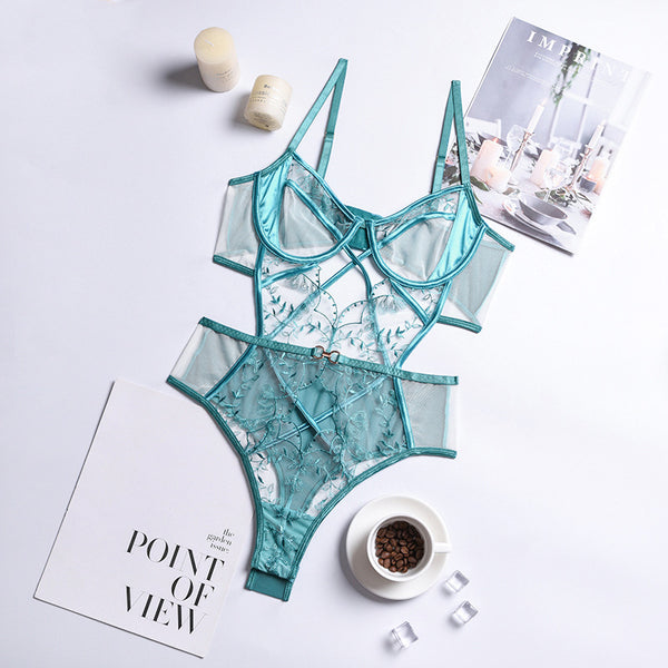 Body Encaje Bordado con Malla Transparente
