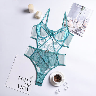 Body Encaje Bordado con Malla Transparente