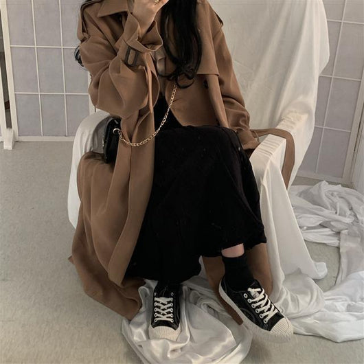 Abrigo Trinchera Retro para Mujer - Estilo Coreano Largo Holgado Otoño - Image 8
