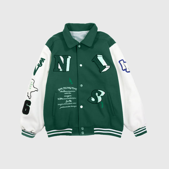 Chaqueta Beisbolera Unisex con Estampado Calavera y Letras Alfabeto