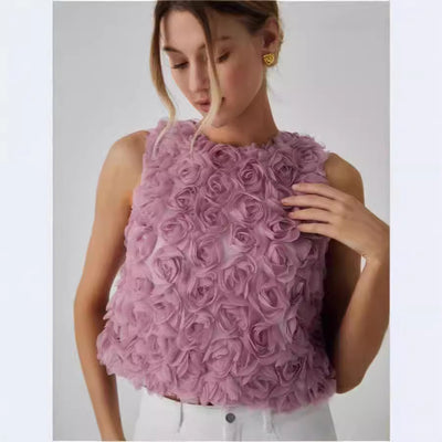 Blusa Suelta sin Mangas con Rosas Tridimensionales - Image 3