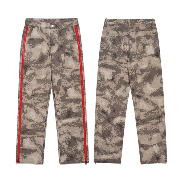 Pantalón de Trabajo Retro Camuflaje Cintura Alta Corte Recto