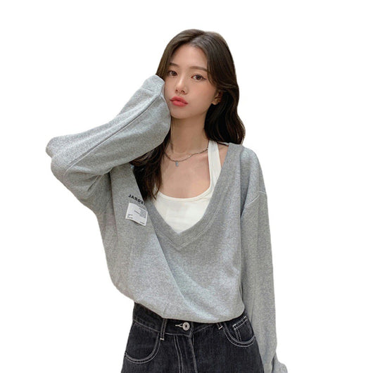 Suéter Falso Dos Piezas Cuello V Mujer - Blusa Suelta y Delgada - Image 5
