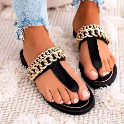 Sandalias Metálicas con Cadena y Suela Plana - Image 3