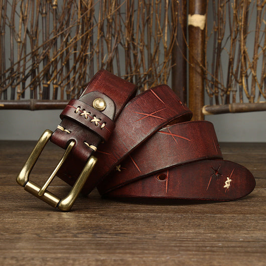 Cinturón Vaquero de Cuero Vintage Delavado con Hebilla de Pasador - Image 19