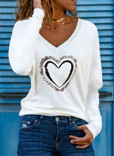 Blusa Básica Mujer con Estampado de Corazones, Cuello V y Mangas Largas - Image 8
