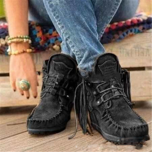 Botines Cortos con Flecos para Mujer - Estilo Casual Versátil