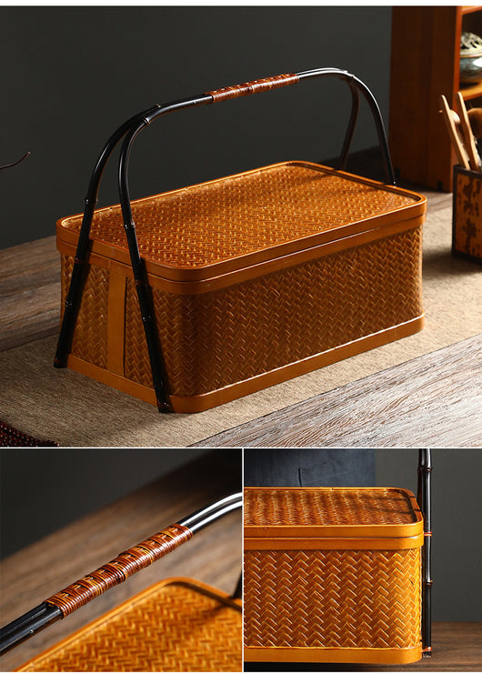 Contenedor Hermético de Bambú Rectangular Doble Capa con Tapa - Caja Portátil para Alimentos y Té - Image 23