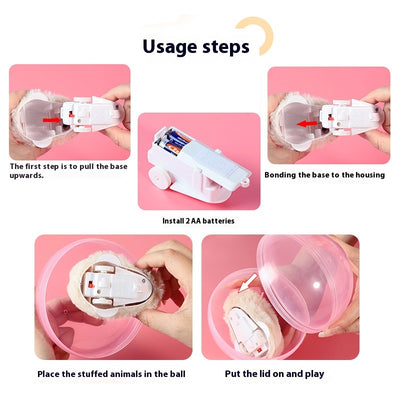 Plush orange and white hamster toy on wheels inside a transparent pink rolling ball, with components shown. - Image 3