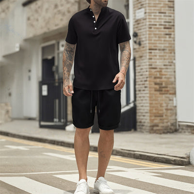 Camiseta Henley Manga Corta Suelta para Hombre - Estilo Casual - Image 14