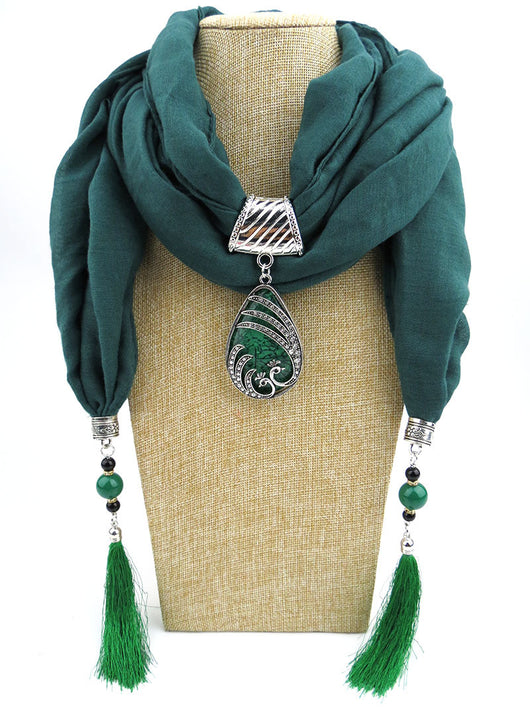 Bufanda Étnica Pavo Real con Borla de Gema - Chal Otoño Invierno para Mujer - Image 9