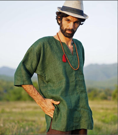 Camisa V-Cuello Hombre Algodón y Lino