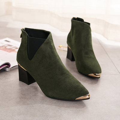 Botas Cortas Elegantes con Punta Metálica y Tacón Medio Grueso - Image 4