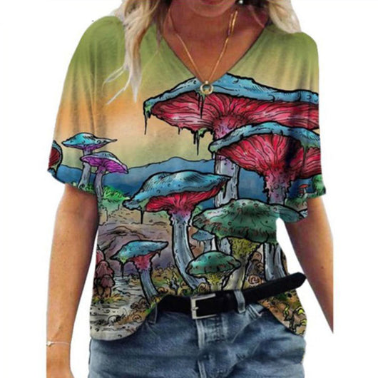 Playera Oversized Cuello V Estampada Manga Corta - Image 11
