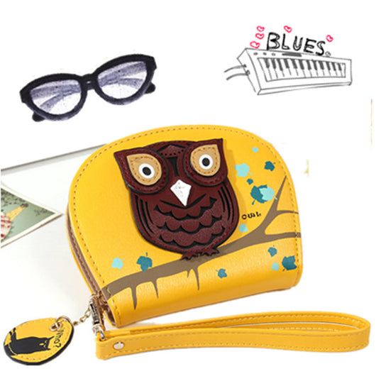 Billetera Corta para Mujer Diseño Búho Kawaii - Monedero con Cierre de Cremallera