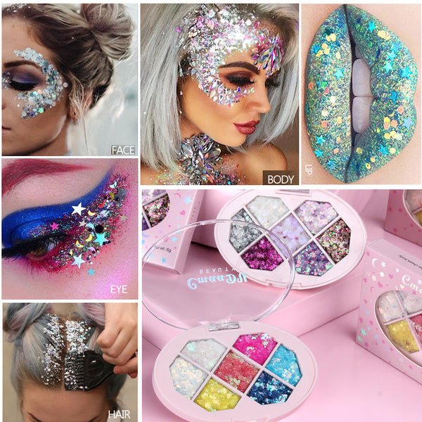 Paleta de Sombras Glitter de Siete Colores - Acabado Brillante Profesional