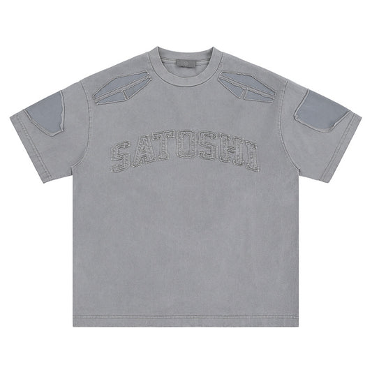 Camiseta Retro con Bordado de Alfabeto Estilo Calle Americana