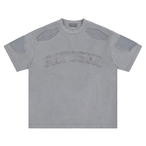 Camiseta Retro con Bordado de Alfabeto Estilo Calle Americana