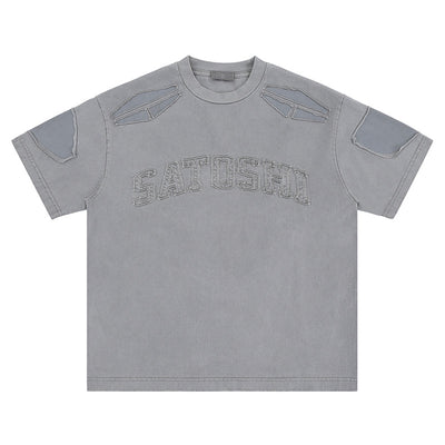 Camiseta Retro con Bordado de Alfabeto Estilo Calle Americana