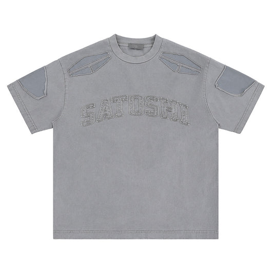 Camiseta Retro con Bordado de Alfabeto Estilo Calle Americana