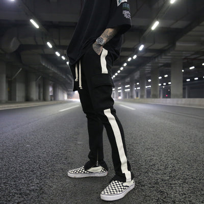 Pantalón Casual con Cintura Tejida y Bolsillo Frontal Cremallera - Talla Grande