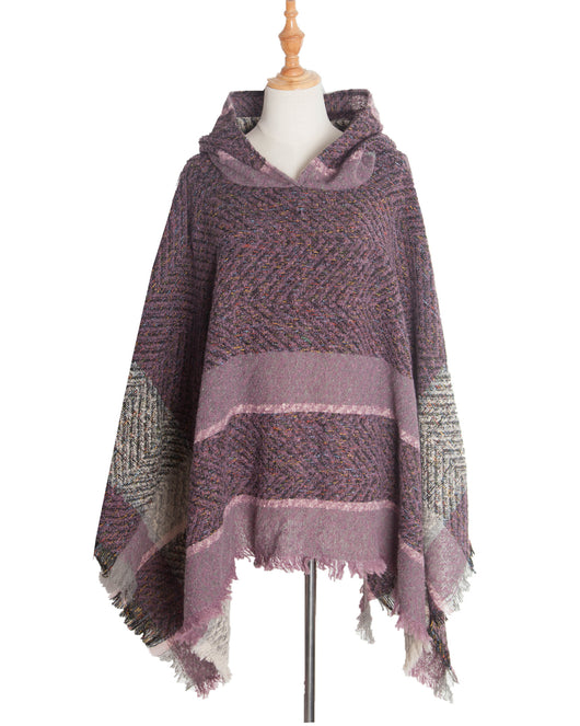 Poncho Capa Sudadera con Capucha Patrón Espina de Pez para Mujer - Image 5