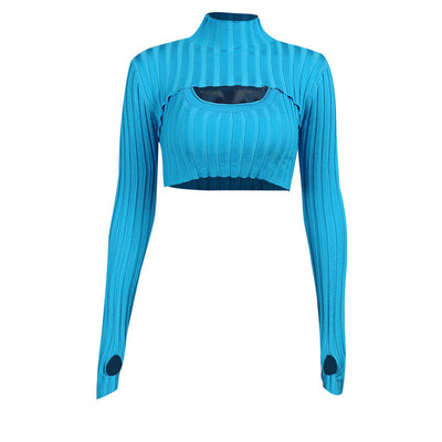 Conjunto de Dos Piezas: Chaleco Hueco y Blusa de Cuello Alto en Lana - Image 2