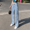 Jeans Cintura Alta Pierna Ancha Efecto Reductor Azul Oscuro para Mujer