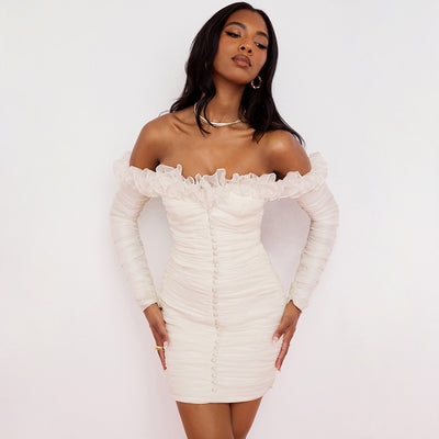 Vestido Tube Top Asimétrico de Gasa para Mujer - Manga Larga Elegante - Image 10