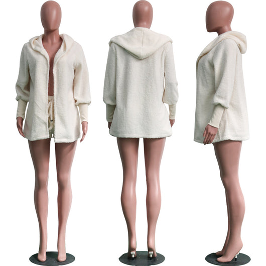Conjunto Deportivo Mujer Sudadera Polar con Capucha y Shorts - Abrigo Casual Otoño Invierno - Image 7