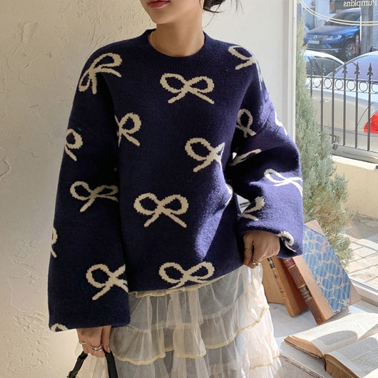 Suéter Jacquard con Moño y Cuello Redondo - Blusa Holgada de Manga Larga - Image 21