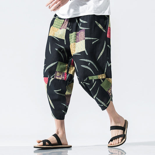 Blusa Estilo Chino de Algodón y Lino con Estampado - Talla Grande