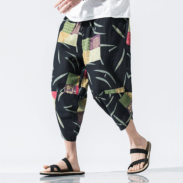 Blusa Estilo Chino de Algodón y Lino con Estampado - Talla Grande