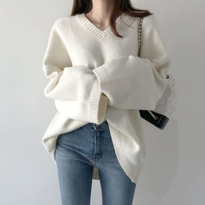 Cardigan Tejido Suelto Cuello en V Color Sólido para Mujer - Image 8