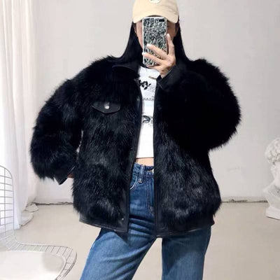 Chaqueta de Cuero para Moto Mujer Invierno con Cuello de Zorro Sintético - Image 6