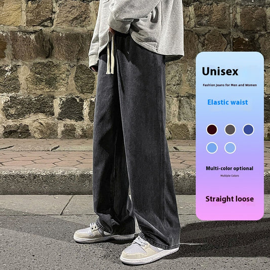 Jeans Rectos Holgados Estilo Retro Lavado Vintage para Hombre