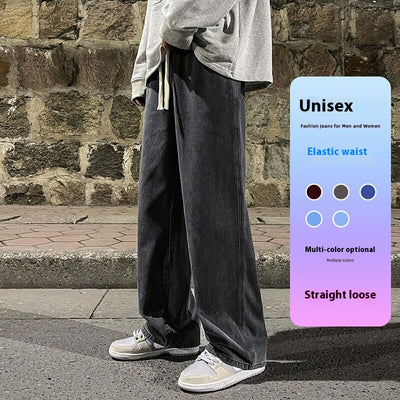 Jeans Rectos Holgados Estilo Retro Lavado Vintage para Hombre