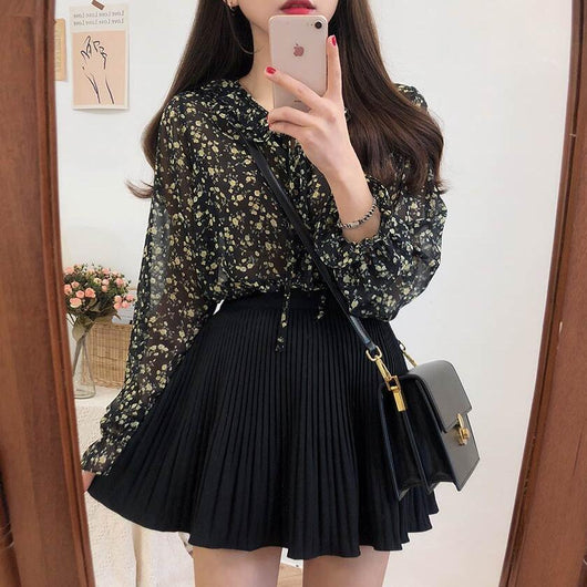 Blusa Larga de Gasa con Volantes Florales y Mangas Largas para Mujer - Image 12