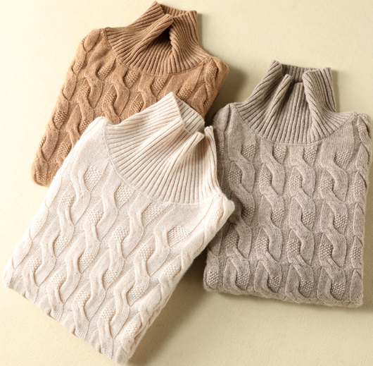 Suéter de Cuello Alto en Cashmere con Tejido Retorcido para Mujer - Image 3