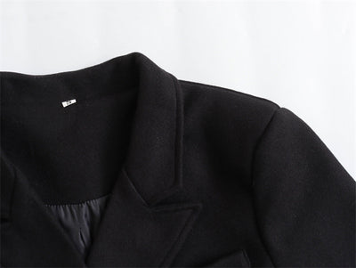 Abrigo de Lana Doble Botonadura Cuello V para Mujer - Negro - Image 12