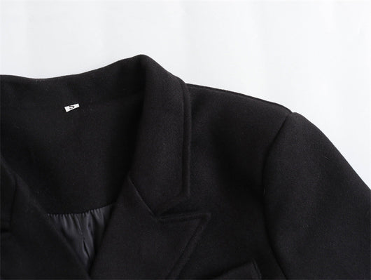 Abrigo de Lana Doble Botonadura Cuello V para Mujer - Negro - Image 12