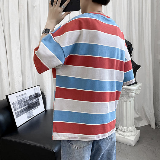 Camiseta Rayada Estilo Hong Kong para Parejas - Manga Corta Unisex - Image 3