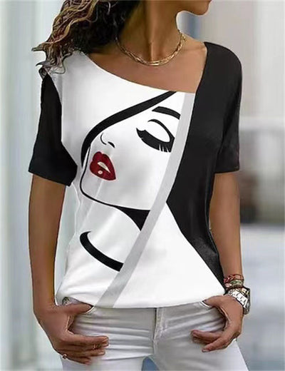 Blusa Casual de Cuello Diagonal y Manga Corta - Image 2