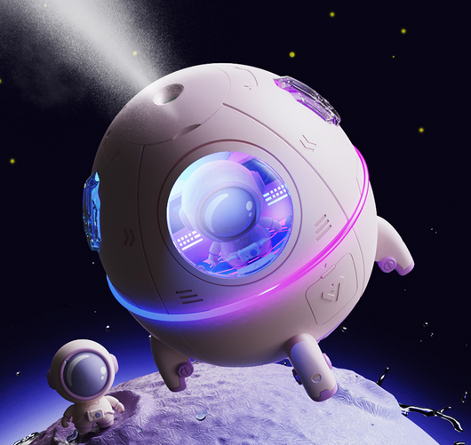 White USB astronaut humidifier shaped like a rocket, emitting mist, with a small astronaut figure inside a clear dome. - Image 13