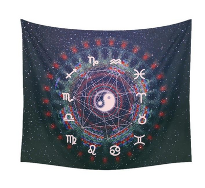 Bohemian sun and moon tapestry with a celestial pattern of golden suns and crescent moons on a dark blue background. - Image 54