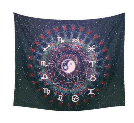Bohemian sun and moon tapestry with a celestial pattern of golden suns and crescent moons on a dark blue background. - Image 54