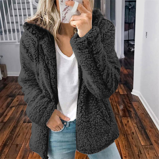 Chaqueta de Lana Casual con Capucha para Mujer - Image 3